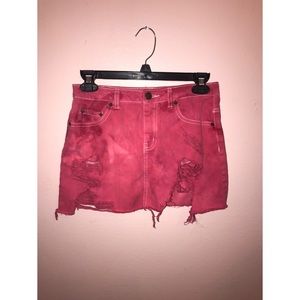 Red distressed tie dye skirt